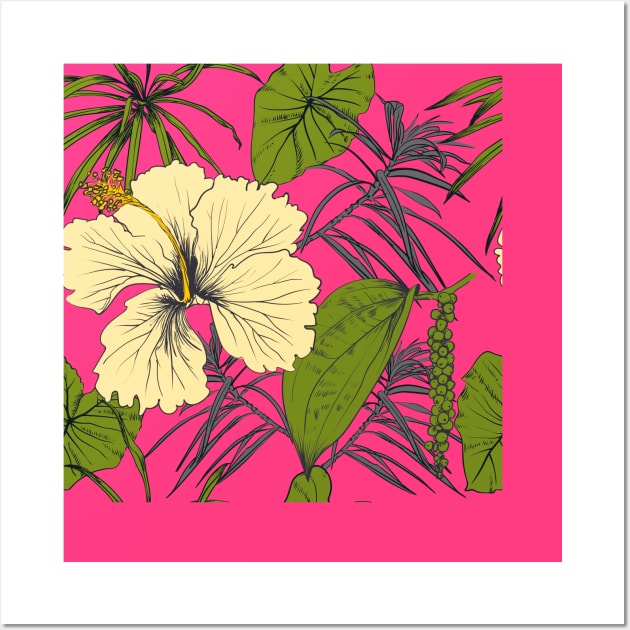 Tropical exotic flowers and leaves Wall Art by Olga Berlet